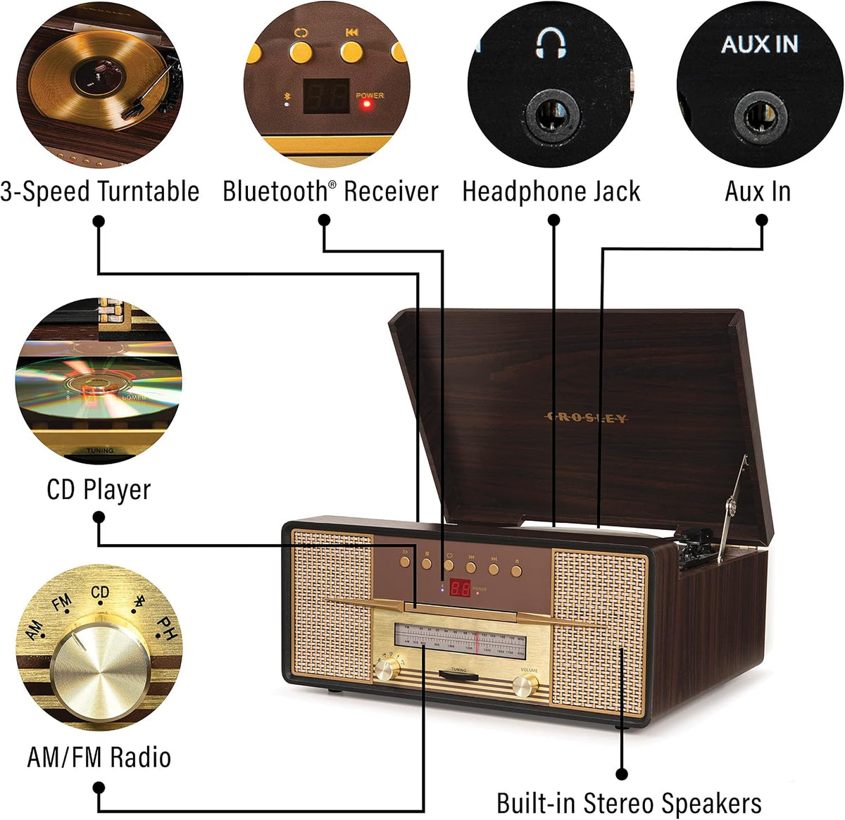 CR7016A-MA Rhapsody 7-In-1 Record Player, Mahogany