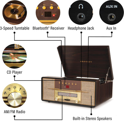 CR7016A-MA Rhapsody 7-In-1 Record Player, Mahogany