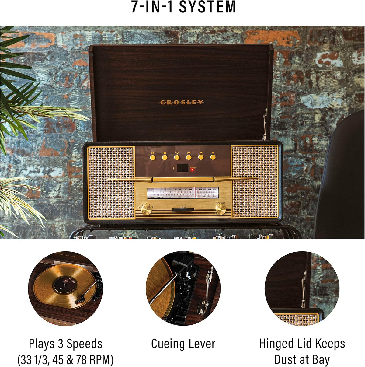CR7016A-MA Rhapsody 7-In-1 Record Player, Mahogany