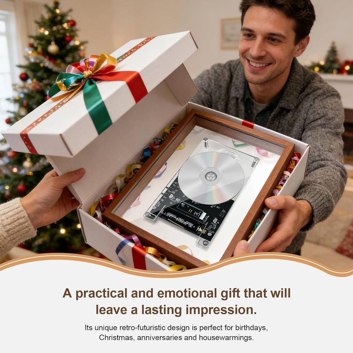 Retro Music Photo Frame CD Player, Wall‑Mount & Desktop 2‑Way Installation, Requires External Speakers, Digital Screen with Remote Control, Excludes Discs, Perfect Holiday Present