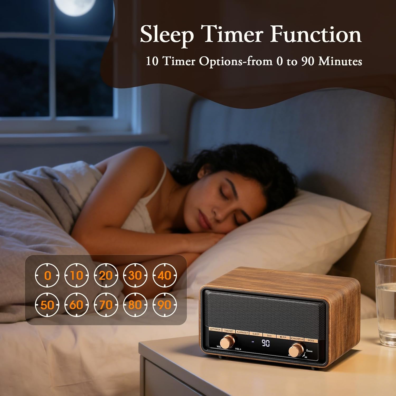 Vintage Wooden AM FM Radio Bluetooth Clock Radio for Bedroom