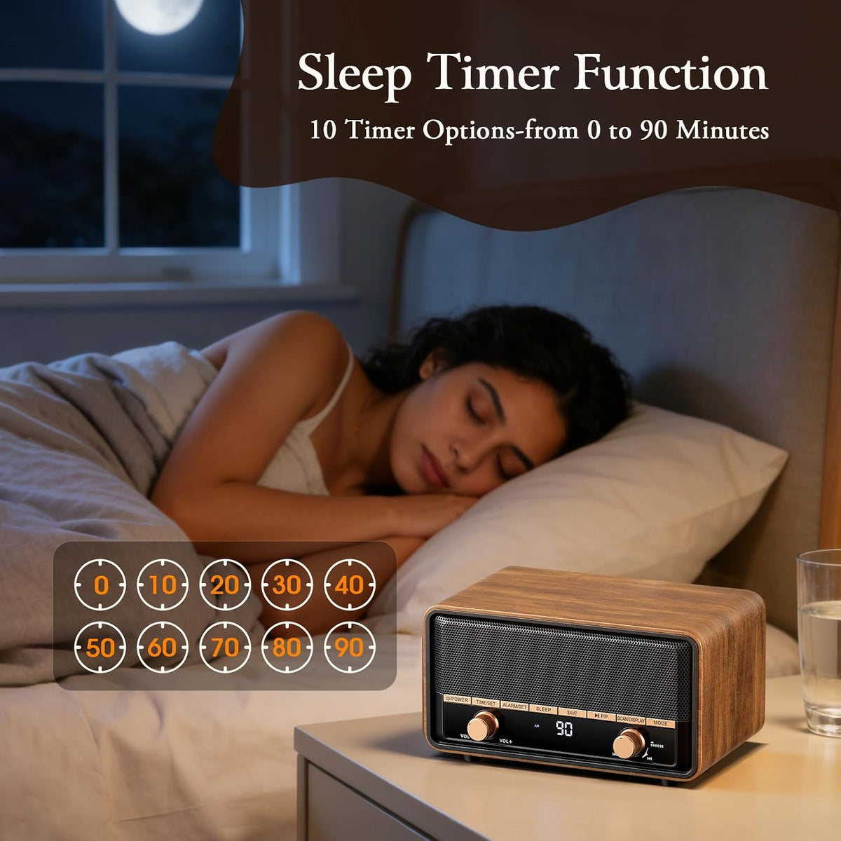 Vintage Wooden AM FM Radio Bluetooth Clock Radio for Bedroom