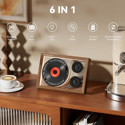 Portable CD Players for Home, Retro Photo Frame Music Player, 5.4 Bluetooth Speaker FM Radio, Retro CD Player with Speakers Light, Desktop Wall CD Player Portable Speaker Built-In Mic Remote Control