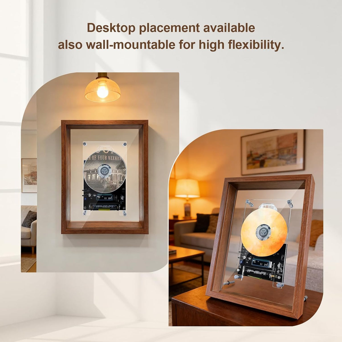 Retro Music Photo Frame CD Player, Wall‑Mount & Desktop 2‑Way Installation, Requires External Speakers, Digital Screen with Remote Control, Excludes Discs, Perfect Holiday Present