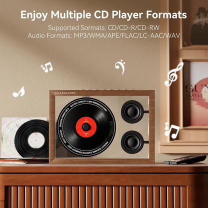 Portable CD Players for Home, Retro Photo Frame Music Player, 5.4 Bluetooth Speaker FM Radio, Retro CD Player with Speakers Light, Desktop Wall CD Player Portable Speaker Built-In Mic Remote Control