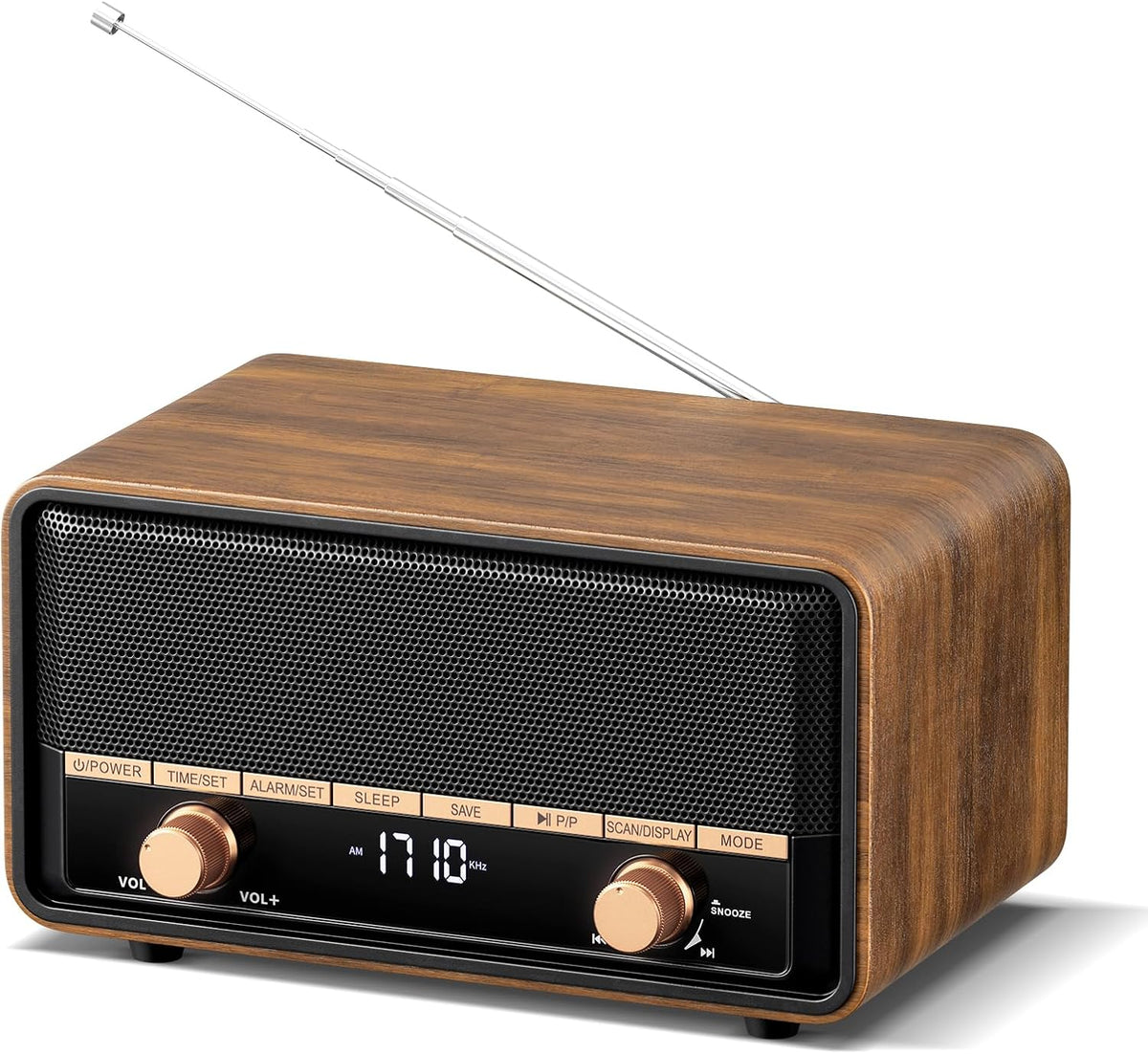 Vintage Wooden AM FM Radio Bluetooth Clock Radio for Bedroom