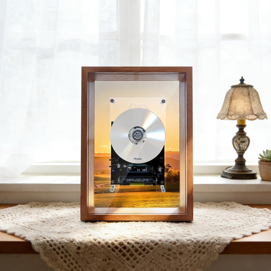 Retro Music Photo Frame CD Player, Wall‑Mount & Desktop 2‑Way Installation, Requires External Speakers, Digital Screen with Remote Control, Excludes Discs, Perfect Holiday Present