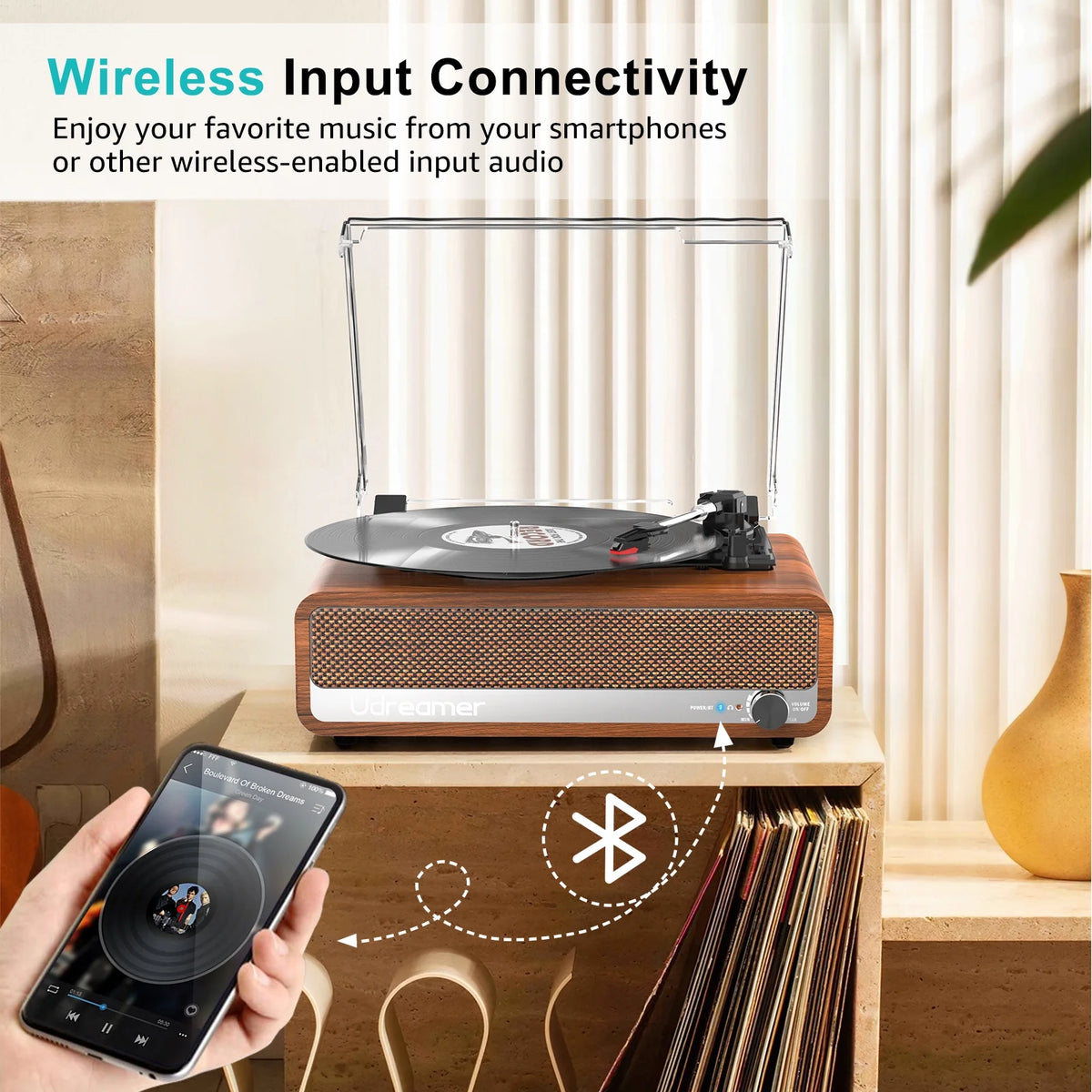 Vinyl Record Player with Speakers,Vinyl Player Turntables for Vinyl Records(Tocadiscos De Vinilo),Bluetooth Turntable,Brown