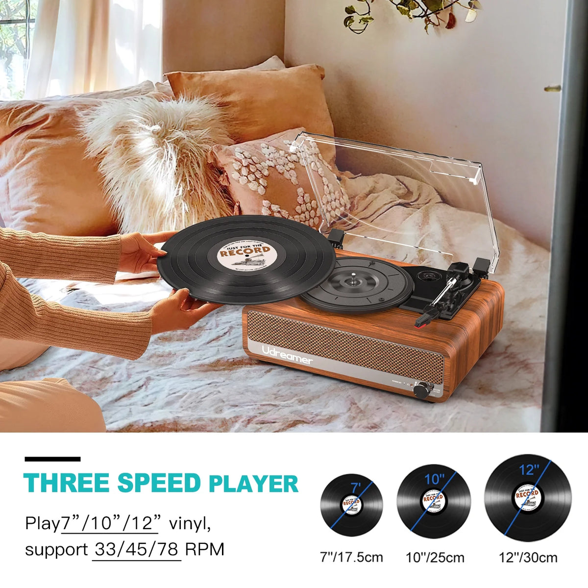 Vinyl Record Player with Speakers,Vinyl Player Turntables for Vinyl Records(Tocadiscos De Vinilo),Bluetooth Turntable,Brown
