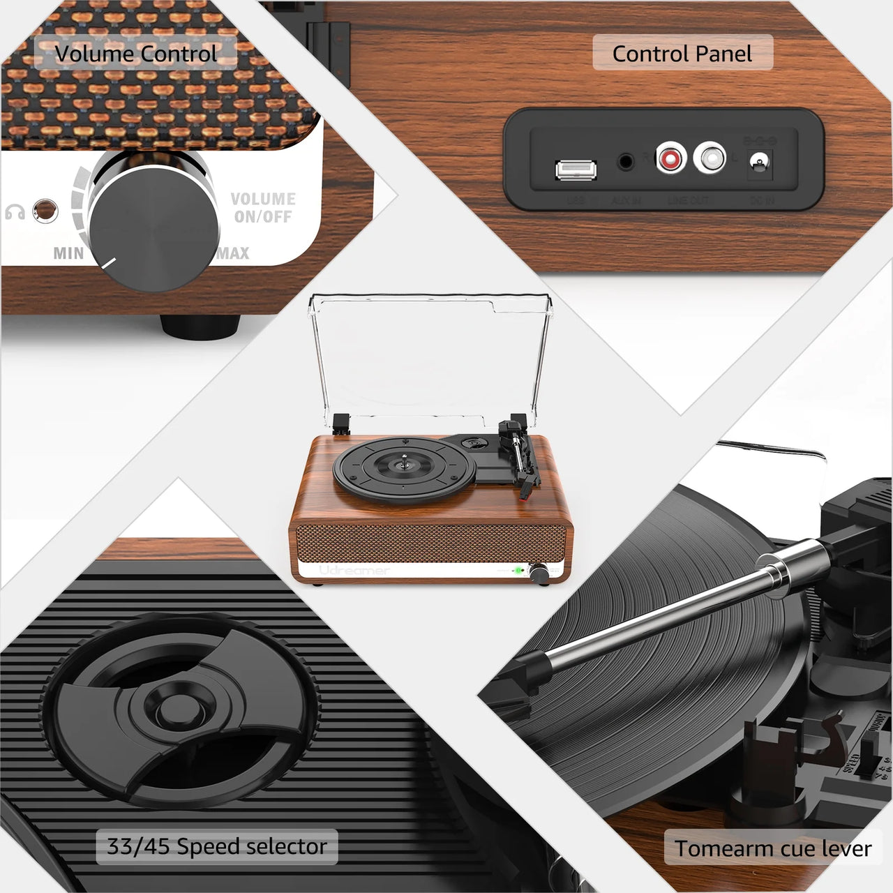 Vinyl Record Player with Speakers,Vinyl Player Turntables for Vinyl Records(Tocadiscos De Vinilo),Bluetooth Turntable,Brown
