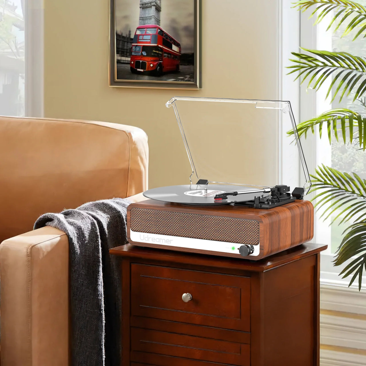 Vinyl Record Player with Speakers,Vinyl Player Turntables for Vinyl Records(Tocadiscos De Vinilo),Bluetooth Turntable,Brown