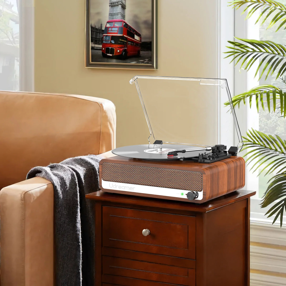 Vinyl Record Player with Speakers,Vinyl Player Turntables for Vinyl Records(Tocadiscos De Vinilo),Bluetooth Turntable,Brown