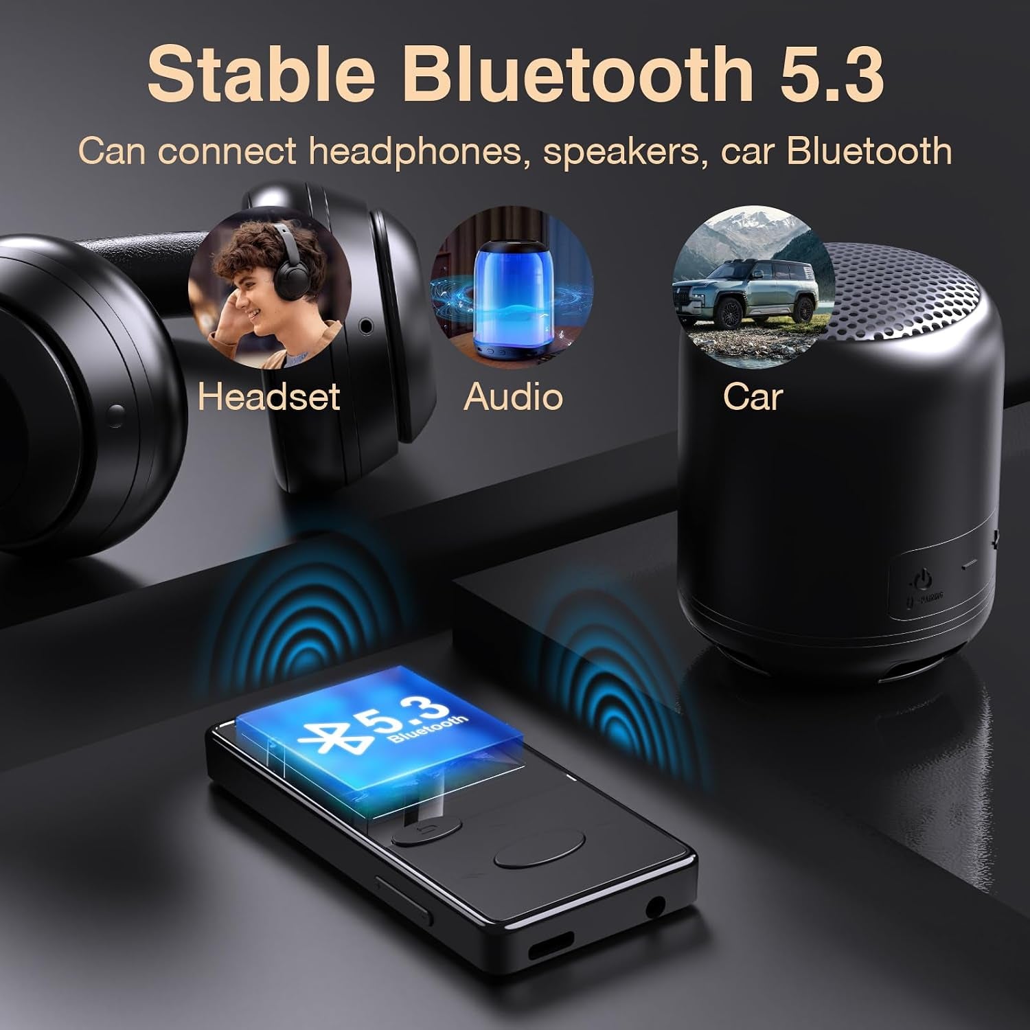 Mp3 Player with Bluetooth 5.3 Hifi Sound, Mp3 Player with FM Radio, Mini Music Player 32GB for Kids Adults, Earphones Included, TF Card Can Be Inserted