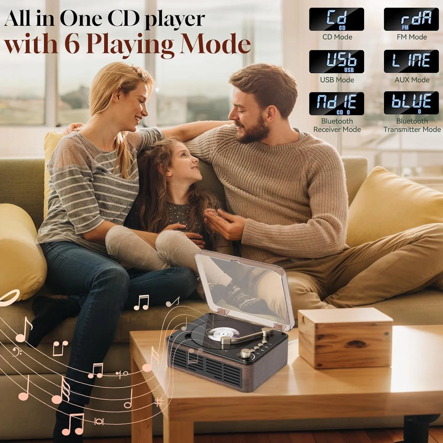 CD Player with Hifi Stereo Sound Vintage CD Player Bluetooth CD Raido Player with Speakers & FM Radio Retro Support USB & AUX Playback for Audio Books