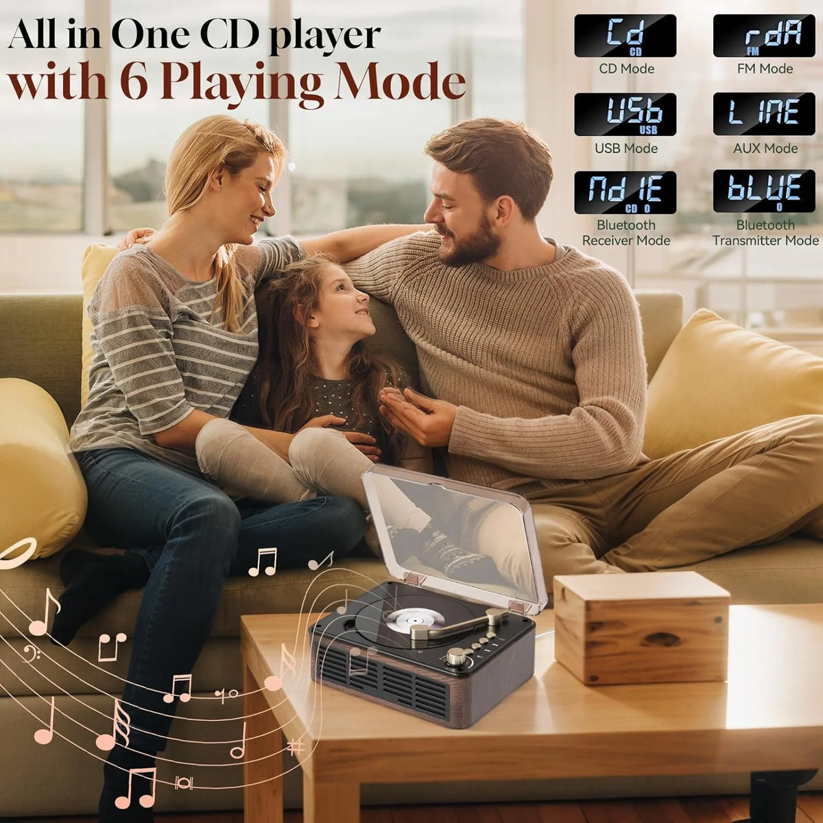 CD Player with Hifi Stereo Sound Vintage CD Player Bluetooth CD Raido Player with Speakers & FM Radio Retro Support USB & AUX Playback for Audio Books