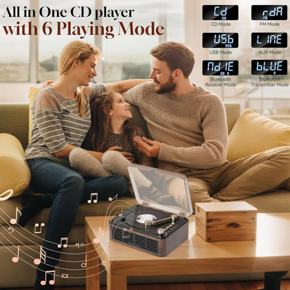 CD Player with Hifi Stereo Sound Vintage CD Player Bluetooth CD Raido Player with Speakers & FM Radio Retro Support USB & AUX Playback for Audio Books