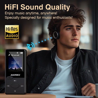 Mp3 Player with Bluetooth 5.3 Hifi Sound, Mp3 Player with FM Radio, Mini Music Player 32GB for Kids Adults, Earphones Included, TF Card Can Be Inserted
