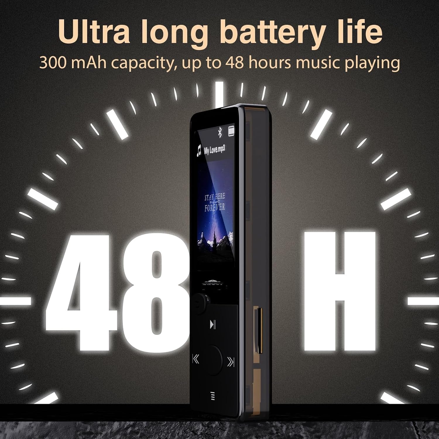 Mp3 Player with Bluetooth 5.3 Hifi Sound, Mp3 Player with FM Radio, Mini Music Player 32GB for Kids Adults, Earphones Included, TF Card Can Be Inserted