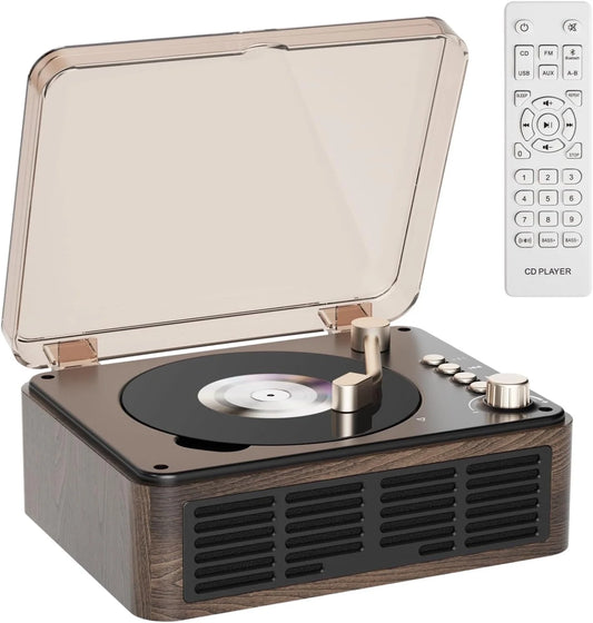 CD Player with Hifi Stereo Sound Vintage CD Player Bluetooth CD Raido Player with Speakers & FM Radio Retro Support USB & AUX Playback for Audio Books
